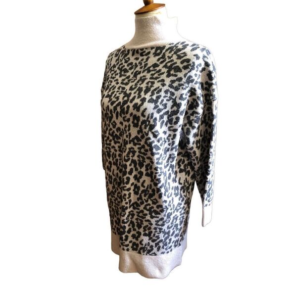 Loft Leopard Turtleneck Wool Blend Sweater Dress size L - Picture 2 of 12